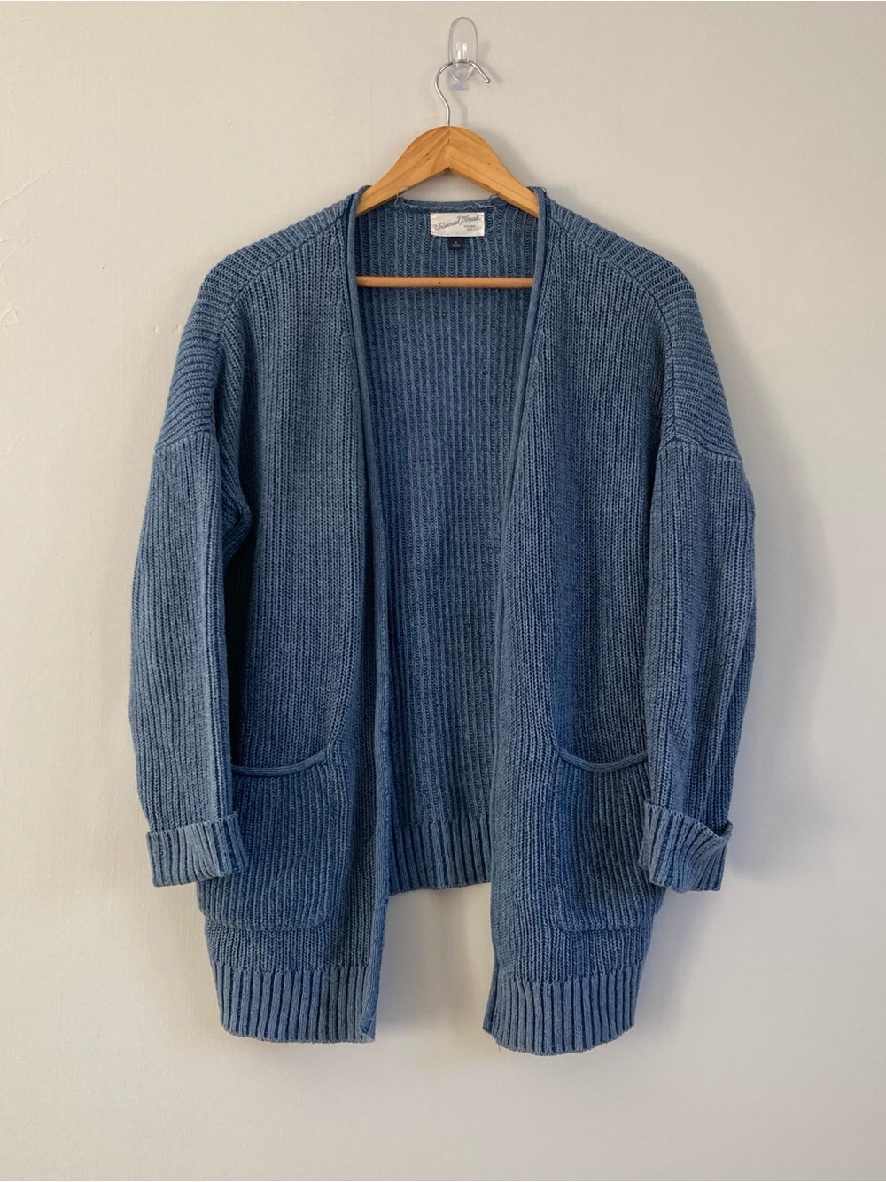 Universal Thread Dusty Blue Ribbed Open-Front Cardigan 100% Cotton